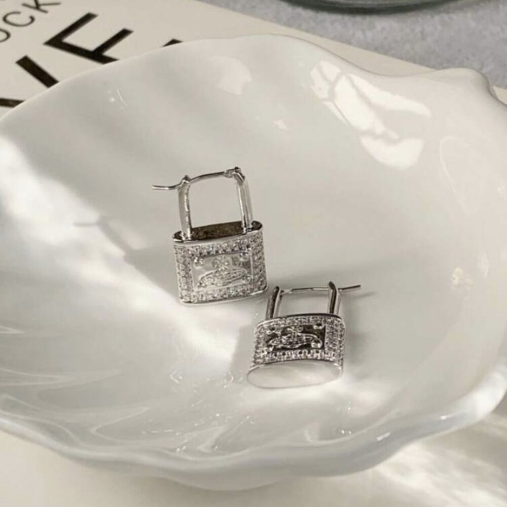 Vivienne Westwood Vintage Silver Lock Earrings with Crystal Accents - Picture 2 of 5